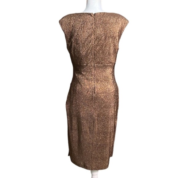 Lauren Ralph Lauren Gold Bronze Shimmer  Brown dress knee modest - Picture 4 of 15